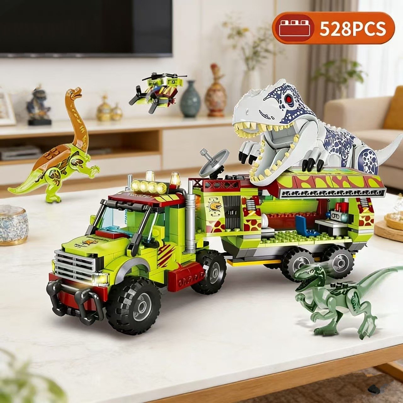Model Kit Jurassic Park - Set di Costruzioni Camion Dinosauro T-Rex