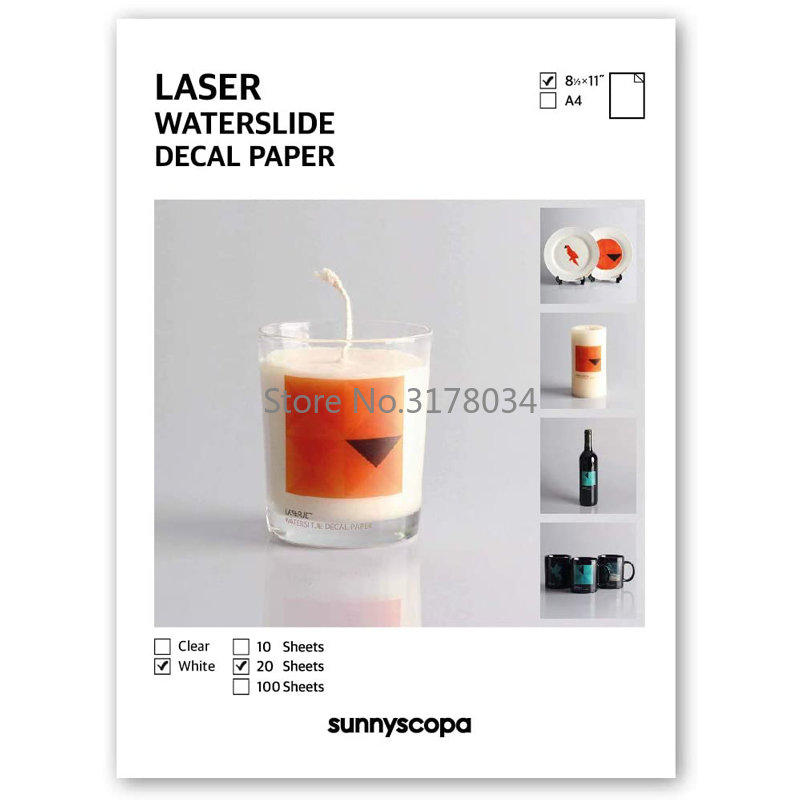 Waterslide Decal Paper - 20 Lenzuola A4 Bianco Stampante Laser