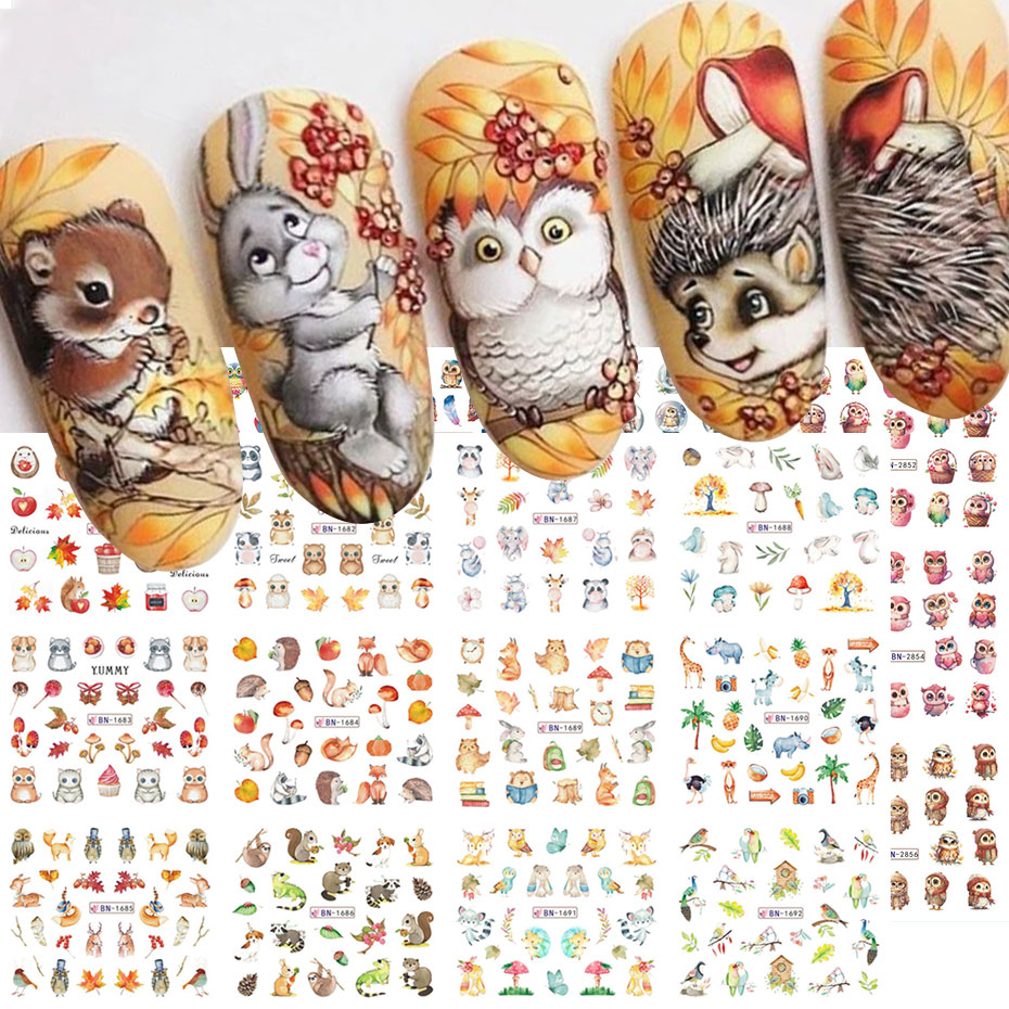 Waterslide Decal Paper - 12Design Autunno Animale Nail Art Acqua